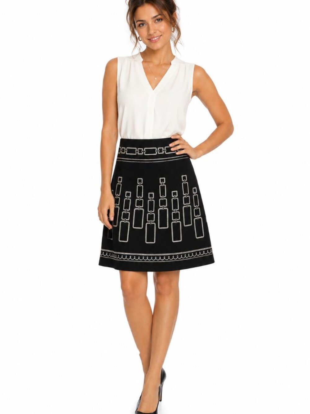 Black Embroidered Skirt Size 9 Geometric Design